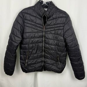 Rock Revolution Black Quilted Puffer Jacket Fleece Lined Mens Medium